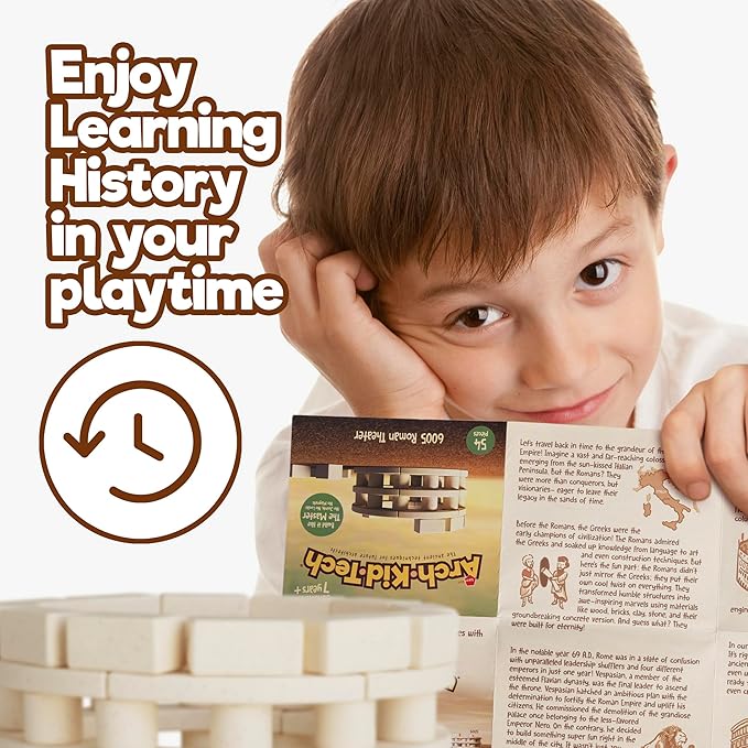 Taksa Toys Arch-Kid-Tech Roman Theater STEM Building Blocks Kit - 54-Piece Premium Educational Set for Kids Ages 7-10+ Years - Indoor Architectural Construction Games - Montessori Learning Toys