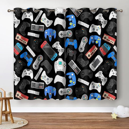 Jekeno Game Controller Blackout Curtains for Kids Boys Teens Bedroom Colorful Video Game Gamer Gaming Gamepad Decor for Home Living Room Grommet Window Drapes 2 Panel Set, 42"x54"