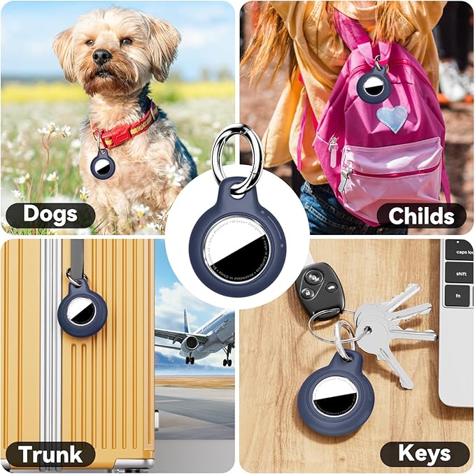 Upgrade Waterproof 2 Pack Airtags Holder with Apple Airtags Keychain, Hard PC Air Tag Case, Anti-Scratch & Shock Air tag Holder, Men's Women's Keyrings & Keychains-Black+Navy Blue