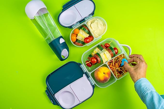 b.box Snack Box for Kids & Toddlers: 2 Compartment Snack Containers, Mini Bento Box, Lunch Box. Leak Proof, BPA free, Dishwasher safe. School Supplies. Ages 4 months+ (Indigo Rose, 12oz capacity)