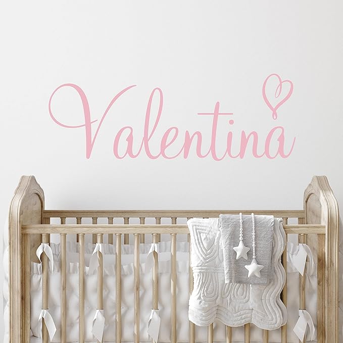 Custom Name & Heart Wall Decal- Baby Boy Girl Unisex - Nursery Decal for Home Bedroom Children - Wall Sticker (397) (42" Wide x 16" high)