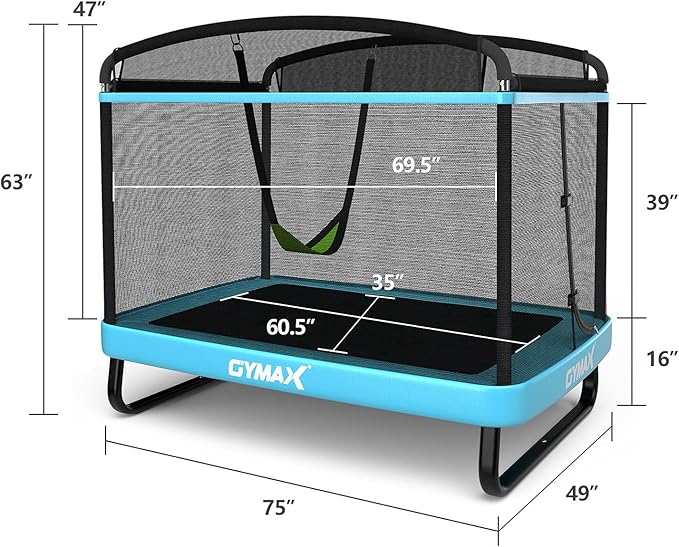 GYMAX Trampoline for Kids, 6FT Toddler Trampoline with Swing & Enclosure Safety Net, ASTM Approved Rectangle Recreational Trampoline for Indoor/Outdoor, Birthday for Baby Boys & Girls
