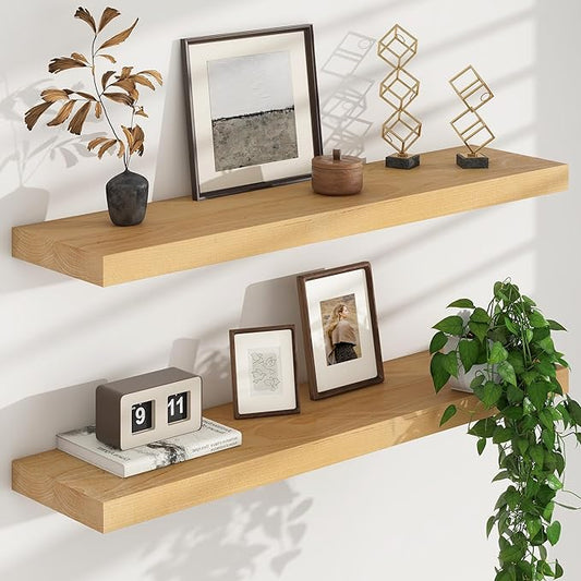 Floating Shelves for Wall, USA-Sourced Brich Wood 36 Inch Long Wall Shelves Set of 2, Natural Wooden Mounted Picture Ledge Shelf, Nursery Book Storage Shelf Kids Bookshelf, Display Shelf