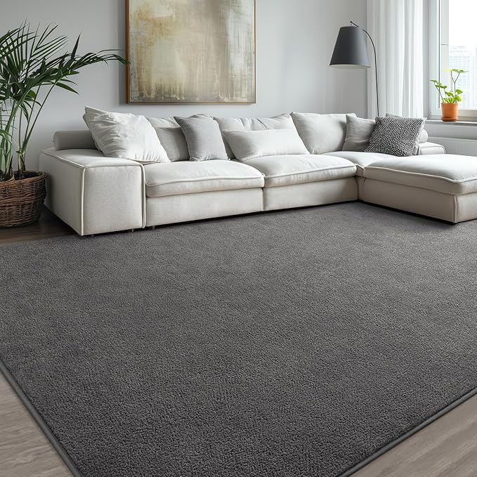 Kimicole 6x9 Washable Area Rugs for Living Room Bedroom, Large Low Pile Ulta-Thin Solid Color Rug, Non-Slip Soft Fluffy Carpet for Nursery Kids Room Dorm Room Home Decor (Deep Grey)