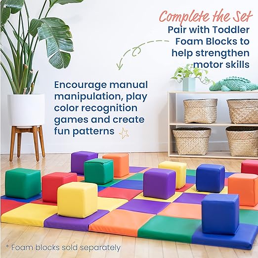 ECR4Kids SoftZone Patchwork Activity Mat, Folding Playmat, Assorted
