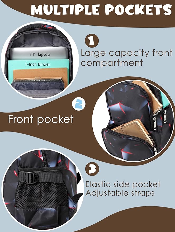 BLUEFAIRY Kids Backpack for Boys Elementary Primary School Bags for Childs Black Bagpack Book Bag Back to School Gifts for Son Mochilas Escolares para Niños 17" Large Compartment Black/Red
