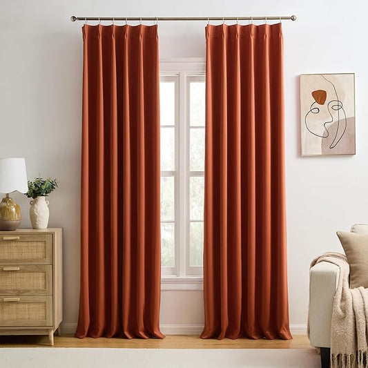 KEQIAOSUOCAI Long Copper Blackout Burnt Orange Curtains for Living Room 2 Panels Sets,Pinch Pleat with Hooks, Thermal Pleated Window Drapes Rustic Western Curtain for Bedroom W40 x L102