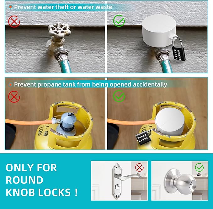 2 Pack Door Knob Lockout Device, Door Knob Cover Lock, Child Proof Door Knob Covers with Combination Padlock, Door Handle Lock for Dementia Elderly Safety, Temporary Door Lock -White