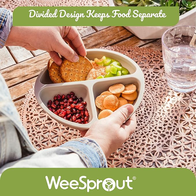 WeeSprout Silicone Divided Plates (No Lids), 100% Food Grade Silicone Divided Plates for Toddlers & Kids, Dishwasher & Microwave Safe