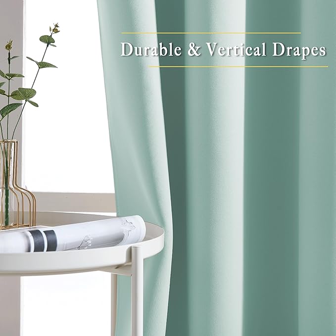 NICETOWN Bedroom Blackout Curtains for Kitchen Window - Window Treatment Thermal Insulated Solid Grommet Sound Reducing for Kitchen/Nursery, Aqua Blue, 2 Panels, W34 x L50