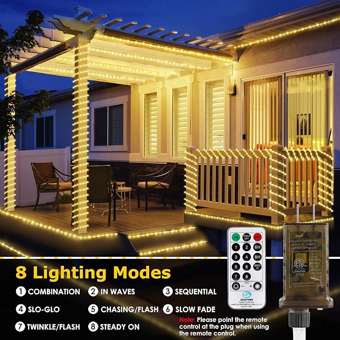 100ft 1200 LED Rope Lights Outdoor, Connectable Warm White Rope Lights Plug in, Outdoor String Lights Waterproof Decorative Lighting for Deck Patio Backyard Garden Pool Camping Room Indoor Décor