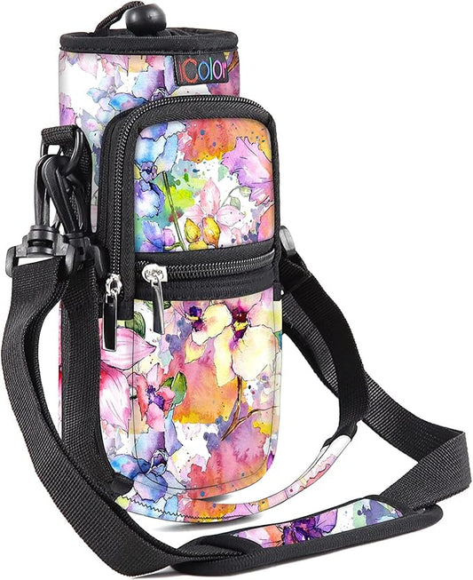 icolor Water Bottle Carrier Bag with Strap 25/32/40 oz Crossbody Bottle Holder with Phone Pocket Sling Sleeve Insulated Neoprene Water Bottle Pouch for Walking Travelling