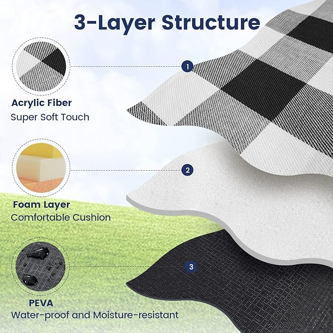 sapsisel 80”x 80” Picnic Blanket Extra Large, Waterproof and Foldable Beach Blanket, 3-Layer Outdoor Blanket for 6 to 8 Adults, for Camping, Park, Beach, Grass, Indoors…