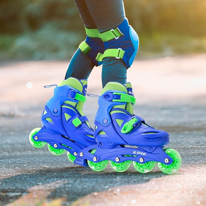 2PM SPORTS Inline Skates with Light Up Wheels, Roller Skates Blades for Boys Girls Kids Ages 5-8 8-12 4-6 6-12, Size Adjustable Beginner Blades Roller Skates