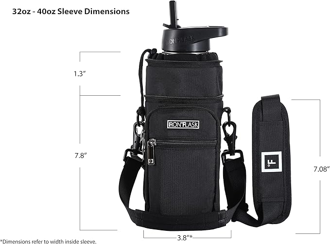 IRON °FLASK Carrier, Holder, Sleeve - Fits Insulated Stainless Steel Sports Water Bottle, Adjustable Shoulder Strap, Holder Bag Case Pouch Cover
