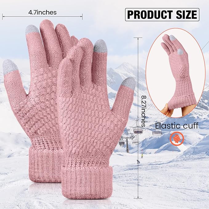 Geyoga 2 Pairs Women's Winter Touch Screen Gloves Soft Warm Fleece Lined Knit Elastic Cuff Winter Texting Gloves
