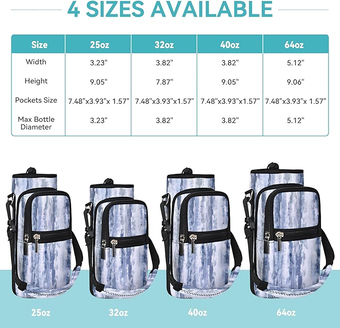 25/32/40/64oz Water Bottle Bag Holder Carrier-Insulated Crossbody Sling Case Sleeve with Strap & Pockets for Men Women Gym Cycling Travel Walking Hiking Camping
