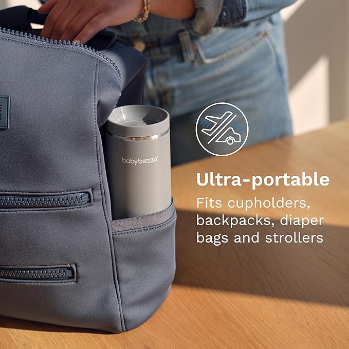 Baby Brezza SuperFast Portable Baby Bottle Warmer – 67% Faster - Travel Breastmilk Warmer and Formula Warmer - Safe, Even Heating - Up to 9oz - No Adapters, Black