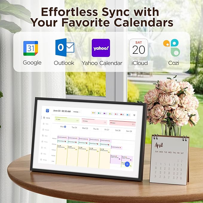 LOOFII 15.6" Smart Digital Calendar – 1920×1080 Full HD Touchscreen Family Planner & Calendar with Chore Chart & Meal Planner, Wall-Mountable (Black White)