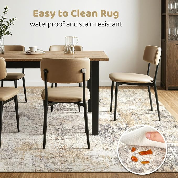 4x6 Rug Washable Area Rugs: Abstract Modern Soft Stain Resistant Indoor Floor Accent Non Slip Carpet for Living Room Entryway Kitchen Bedroom Nursery Office Bedside Home House Decor- Gray Gold