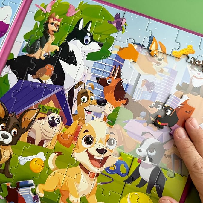QUOKKA Magnetic Puzzles for Toddlers 3-4 - 2x48 Travel Puzzle Games for Kids Ages 3-5 Years Old - Car Activities Toy for Boys and Girls 4-6 yo - Cats & Dogs Learning Magnet for Road Trip