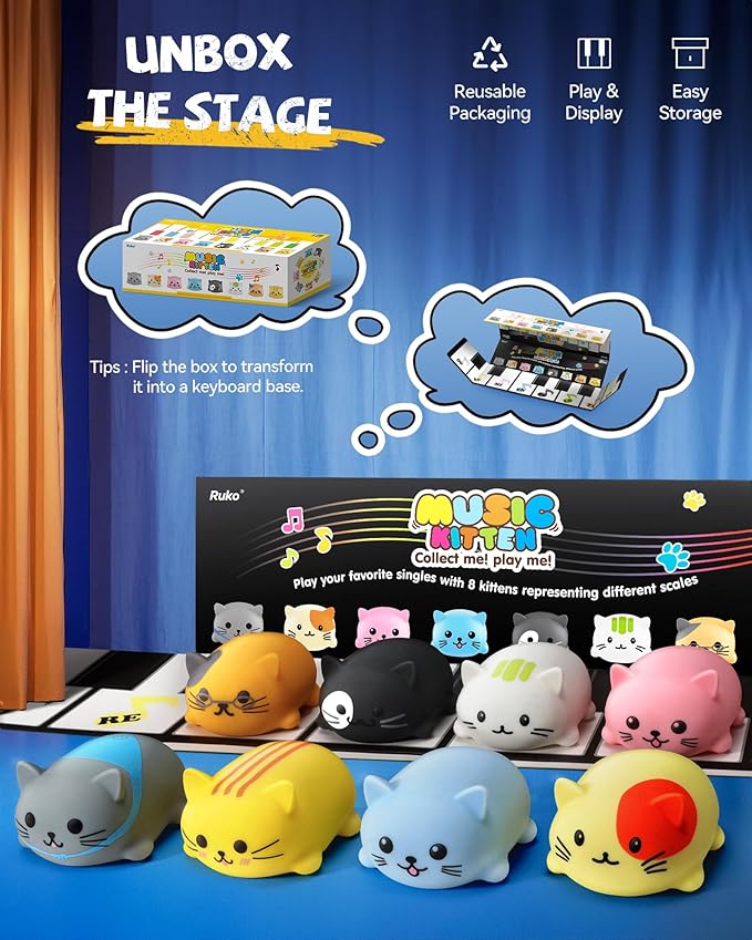 Ruko 1701 Musical Cats Piano Keyboards with Cute Meow Tone, Press Play Music Scale, Fun Music Toys for Kids, for Boys & Girls Age 3 4 5 6 7 8 9, Educational Instrument (8Pcs)