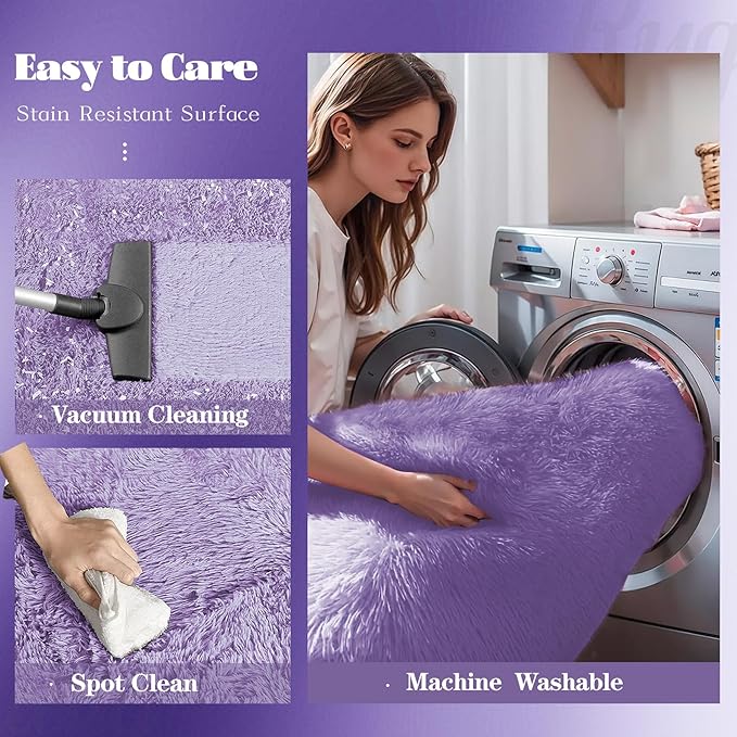 8x10 Area Rug for Living Room: Fluffy Shag Soft Washable Rugs Large Fuzzy Plush Indoor Carpet for Bedroom Nursery Playroom Kids Girls Boys Room (Purple, 8'x10')