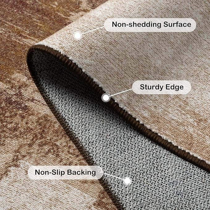 Washable Runner Rug, 2x6 Kitchen Rugs Brown Long Runner Rugs with Rubber Backing, Abstract Non-Slip Carpet Runners for Hallways, Kitchen, Bedroom, Laundry, Entrance