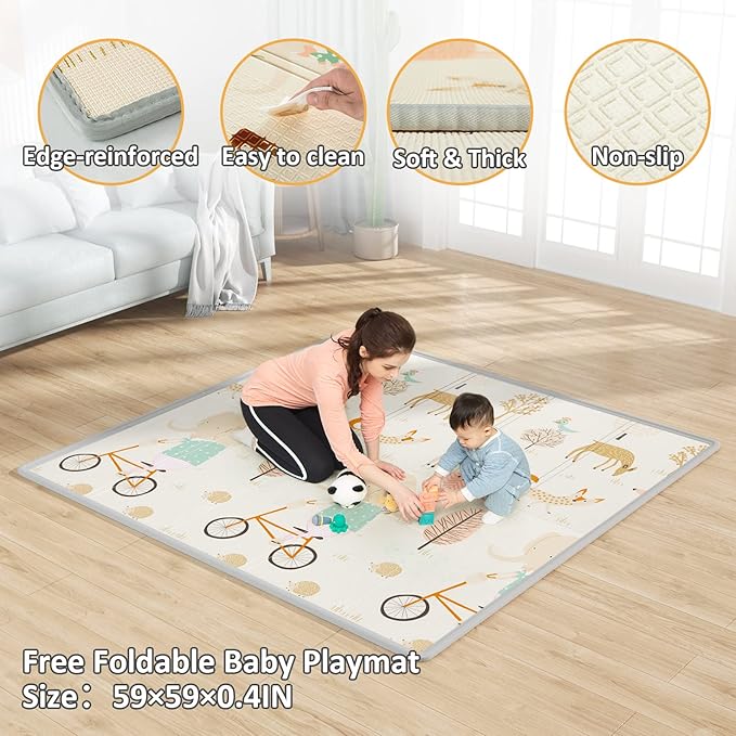 Mloong Baby Playpen with Mat, 59x59 Inches Extra Large Playpen for Babies and Toddlers, Indoor & Outdoor Activity Center, Safety Baby Fence