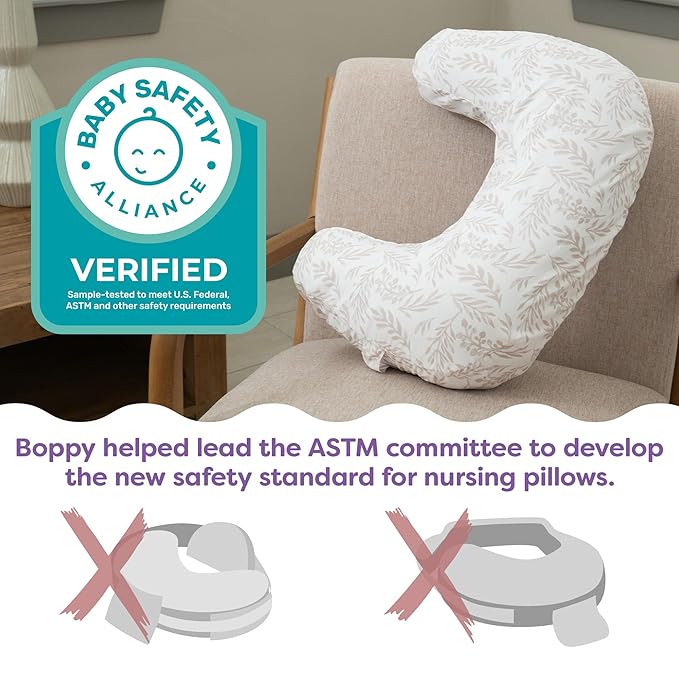 Boppy Nursing Pillow - Ergonomic Bottle & Breastfeeding Pillow with High, Firm, Large Area, Water-Repellent Cushion with Washable Cover; Baby Safety Alliance Verified - Cream Retro Squiggles