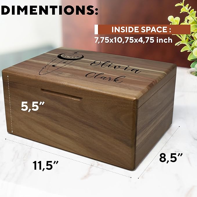 Witch Box for Crystals Personalized - Tarot Card Holder Engraved Keepsake Witchcraft Accessories, Tarot Themed Gifts Storage for Crystals and Stones Apothecary Boxes, Wiccan Supply Box 11.5x8.5x5.5 in