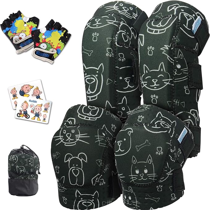 Soft-Style Kids Knee and Elbow Pads with Bike Gloves, Flexible Impact-Resistant Gear for Ages 2-11, Designed for Balance Bikes, Roller-Skating, and Skateboarding