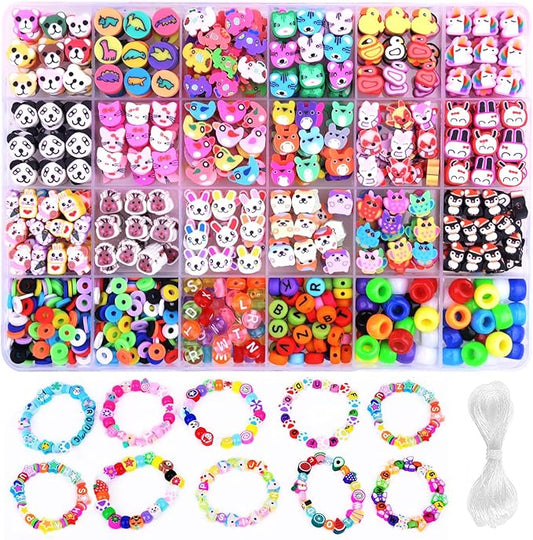 1000PCS Polymer Clay Beads Bracelet Making kit, 24 Style Cute Fun Beads Animal Beads Charms for Jewelry Necklace Earring Making DIY Accessories for Women Girls