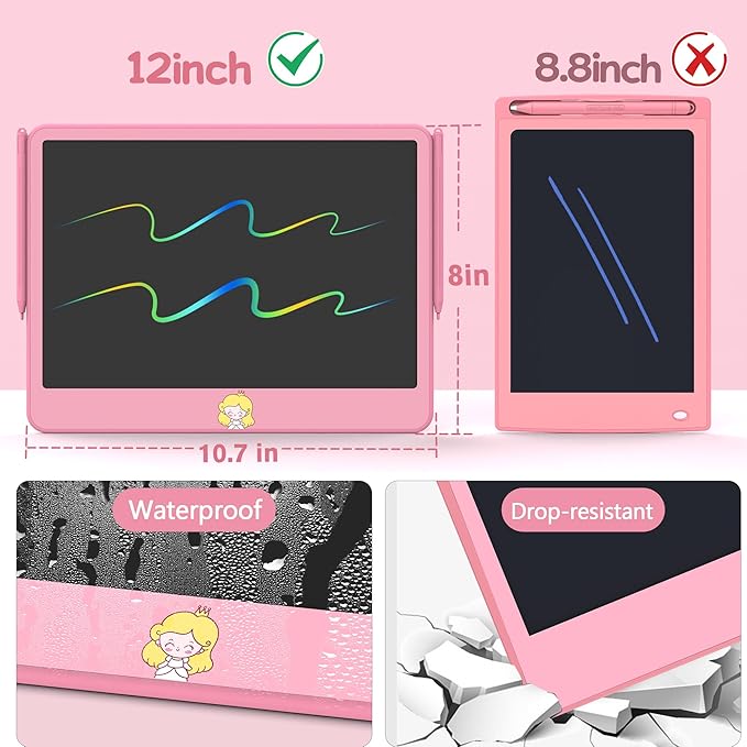 Hockvill LCD Writing Tablet for Kids 12 Inch, Toys for Boys Girls Drawing Pad for 3 4 5 6 7 Year Old Kids Toys, Toddler Erasable Doodle Board Travel Essentials, Children’s Day Gift for Kids - Pink