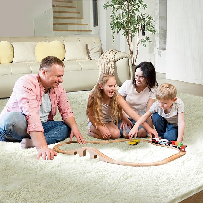 Ultra Soft Rug for Living Room, 4X6 Fluffy Shag Area Rug for Bedroom, Modern Shaggy Carpets Fuzzy Rug for Teens Dorm Nursery Home Decor Aesthetic, Upgrade Anti-Skid Durable, Cream White