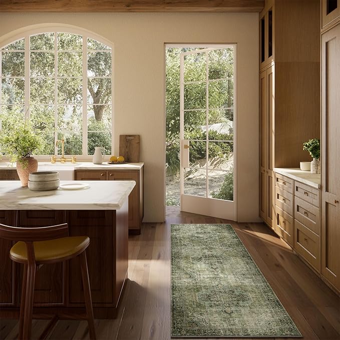 Machine Washable Kitchen Runner Rug: 2'6"x8' Hallway Rug Non Slip Low-Pile Stain Resistant Soft Carpet Runners for Entryway Hallways Kitchen Laundry Room Beside Farmhouse