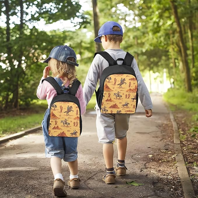 Toddler Backpack Western Desert Cowboy Waterproof Mini Backpack Boys/Girls Cute Kindergarten Pre School Bags 11 Inch