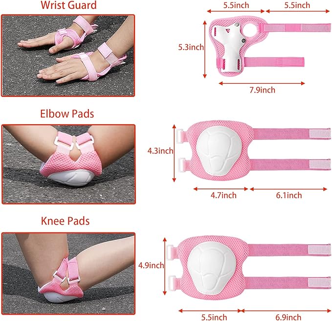 Kids Bike Helmet Set Adjustable for Children, Boys, Girls and Teenagers Aged 3-8 Years Includes Elbow, Knee, Wrist Guards Children's Helmet Protection Set for Bikes SkateboardsRollerskates