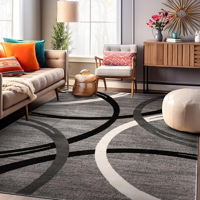 Rugshop Modern Wavy Circles Design Area Rug 10' x 14' Gray