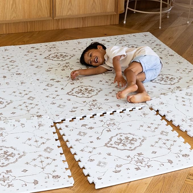 Baby Play Mat for Floor – 6x8ft Vintage Coffee | Soft Non Toxic Premium EVA Foam Tiles for Tummy Time, Crawling & Playroom – Waterproof Floor Mat for Babies & Toddlers Lillefolk (12 Tiles)