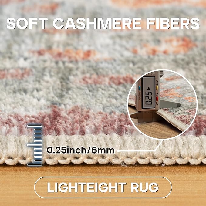 5x7 Area Rugs for Living Room Rug Washable: Modern Rug for Dining Room Bedroom Carpet Non Slip Low Pile 5 by 7 Indoor Abstract Nursery Home Office Red Brown