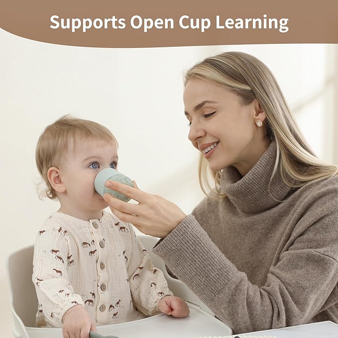 Moonkie Silicone Baby Cups 4 Months+ | Open Training Drinkware for Infants with Confetti Sprinkles | Baby-Led Weaning Essential | 2 oz (Blush/Soft Lilac, 2 Pack)