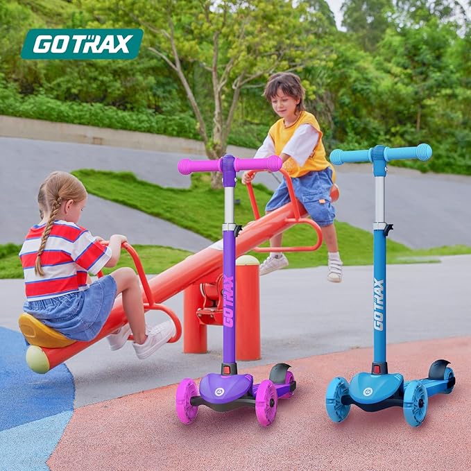 Gotrax KS1 Kids Kick Scooter, LED Lighted Wheels and 3 Adjustable Height Handlebars, Lean-to-Steer & Widen Anti-Slip Deck, 3 Wheel Scooter for Boys & Girls Ages 2-8 and up to 110 Lbs