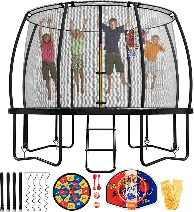 LotFun Kids Trampoline, 36 Inch Round, Indoor Outdoor with Basketball Hoop, 55 lb Weight Capacity