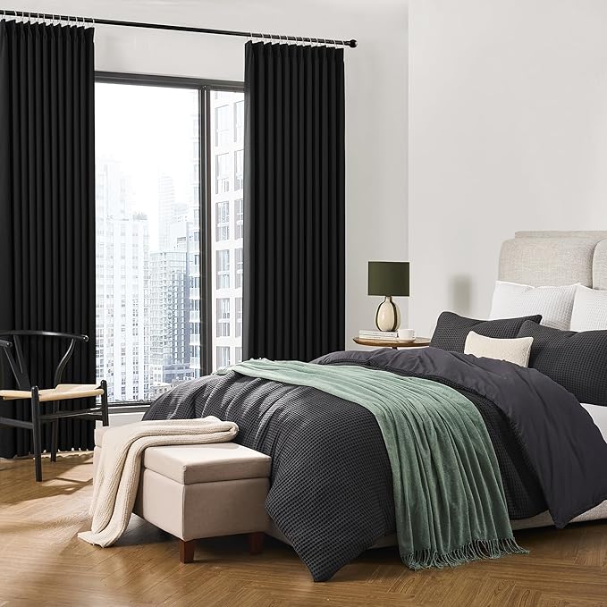 Black Blackout Curtains 132 Inches Long for Living Room Patio Door 2 Panels Set Room Darkening Pinch Pleated Extra Long Polyester Pinched Curtains Thermal Insulated Drapes 11 Ft Tall 40 Wide