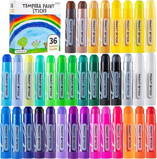 JOYIN 36 Colors Washable Tempera Paint Sticks, Art Supplies, Paint for Kids, Quick Drying and No Mess Arts Project, Gifts for Kids and Artists