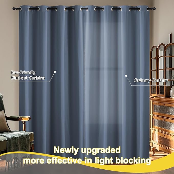 NICETOWN Bedroom Curtains 84 Inches Length, 100% Blackout Drapes Thermal Insulated with Grommet for Living Room Office Privacy Darkening Curtain, 2 Panels, 42 x 84 Inch, Stone Blue