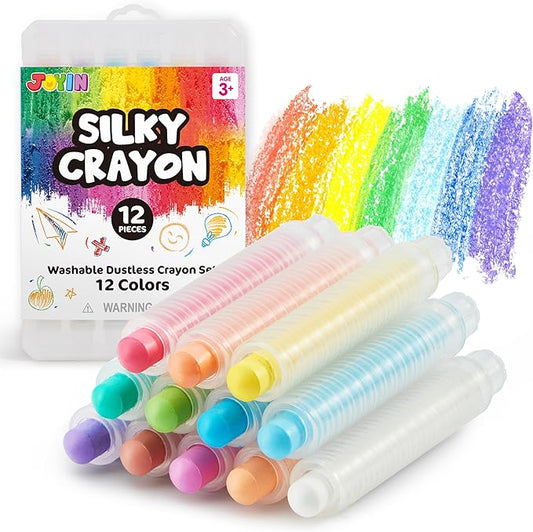 JOYIN 12 PCS Silky Crayon for Kids, Toddler Twistable Crayon, 12 Colors, Art Supplies, School Supplies, Kids Indoor Activities