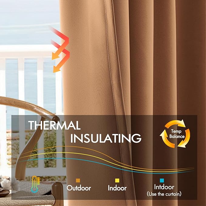 ANRODUO Back Tab Blackout Curtains for Bedroom Living Room, Rod Pocket Pinch Pleated Thermal Insulated Room Darkening Curtains 96 Inches Long 2 Panels, Brown, 42 x 96 Inch