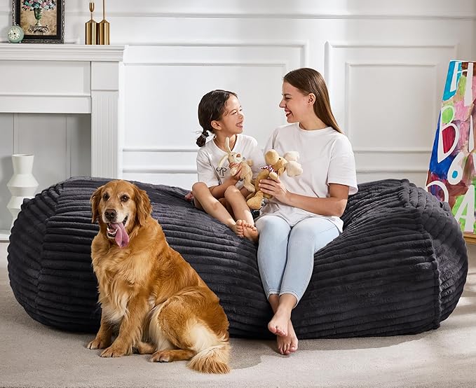 Hobestluk 5FT Bean Bag Chairs Adult Bean Bag with Portable Handle Comfy Large Bean Bag Lounge Chair with Removable Cover for Living Room Bedroom (Stripe Dark Grey, 5FT)